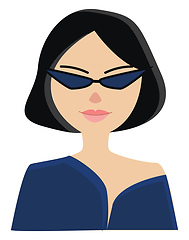 Image showing Portrait of a girl in blue shirt with sunglasses vector illustra