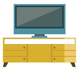 Image showing A TV has been placed on a wooden cabinet with drawers vector col