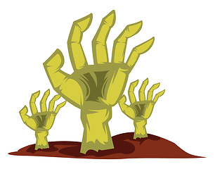 Image showing Three yellow hands rising from the ground halloween vector illus