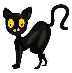 Image showing Black cat with big yellow eyes vector illustration on white back