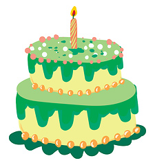 Image showing A two layered-cake with yellow and green decoration and one glow