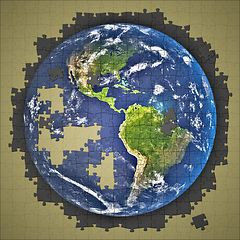 Image showing Planet Earth jigsaw puzzle done with NASA textures