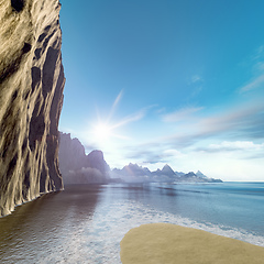 Image showing Beautiful rock face ocean scenery