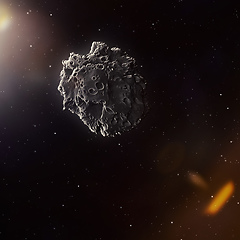 Image showing meteorite in the deep space with sun flare