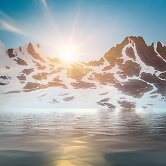 Image showing winter mountain lake sunset scenery