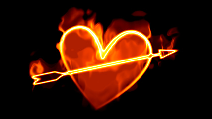 Image showing Heart with arrow on fire