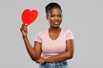 Image showing happy african american woman with red heart