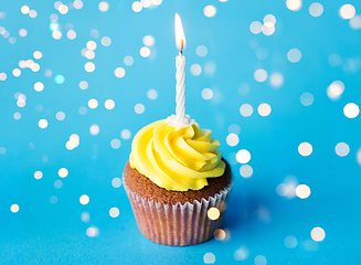 Image showing birthday cupcake with one burning candle