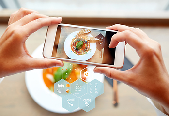 Image showing hands with phone and food nutritional value chart