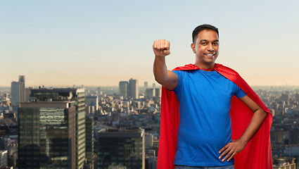 Image showing indian man in superhero cape makes winning gesture