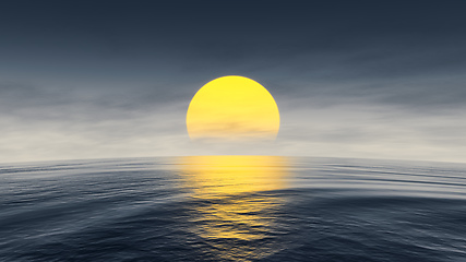 Image showing great sunset over the ocean with curved horizon