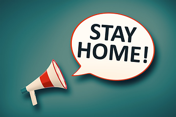 Image showing megaphone and speech bubble stay home