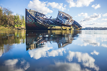 Image showing Wreck boat sinking in the clouds