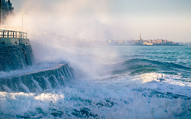 Image showing High tide and splashing wave in Saint Malo