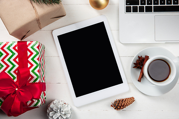 Image showing Mock up blank empty screen of tablet on white background