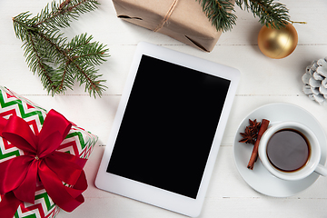 Image showing Mock up blank empty screen of tablet on white background