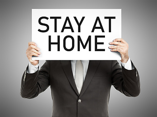 Image showing business man message stay at home