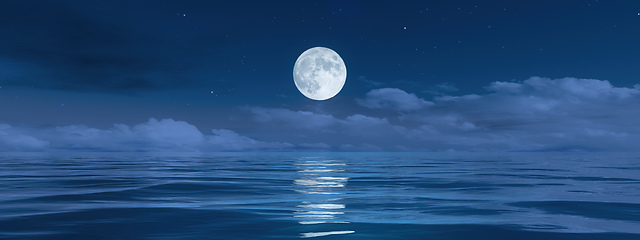 Image showing pale moon over the ocean banner background