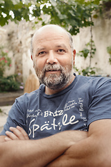 Image showing nice guy bearded male man portrait in the backyard