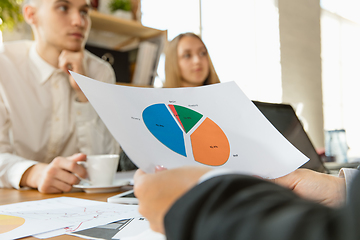 Image showing Group of young business professionals having a meeting, creative office