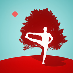 Image showing yoga standing pose in front of a tree