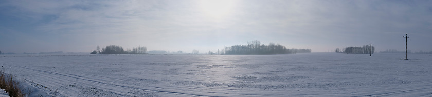 Image showing Winter landscape with animal track panorama