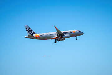 Image showing Jetstar airplane is landing at the Auckland Airport