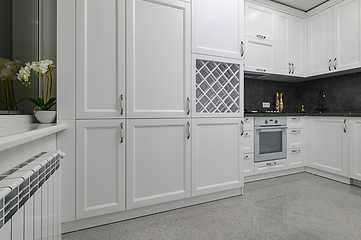 Image showing Luxury well designed modern black and white kitchen