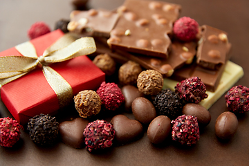 Image showing close up of different chocolates, candies and gift