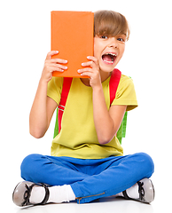 Image showing Portrait of a cute little schoolgirl with backpack