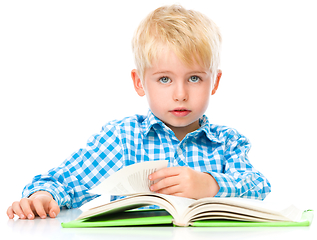 Image showing Little child play with book