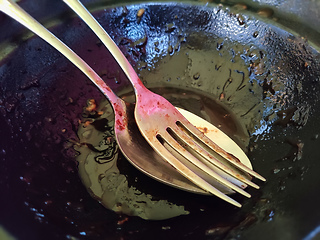 Image showing dirty cutlery in a black bowl