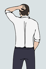 Image showing business man back with hand on head