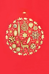 Image showing Christmas Bauble with Gold Stars and Decorations 