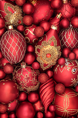 Image showing Luxury Christmas Red and Gold Sparkling Baubles