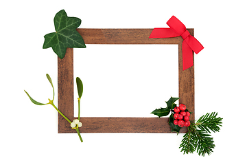 Image showing Winter Christmas and New Year Wooden Frame with Flora