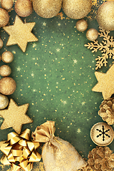 Image showing Festive Christmas Background with Gold Baubles