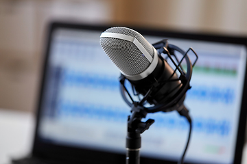 Image showing close up of microphone at recording studio