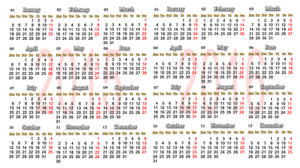 Image showing calendar for 2015 - 2016 in English