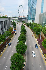 Image showing Cars road Singapore Flyer aerial