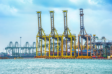 Image showing Freight cranes in commercial port
