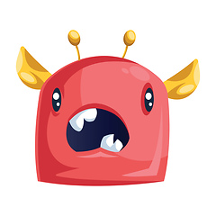 Image showing Cartoon of red monster with yellow ears with mouth open out of s