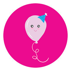 Image showing A cartoon balloon with party hat has smiling eyes and a broad cl