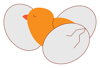 Image showing Little chicken between eggsillustration vector on white backgrou