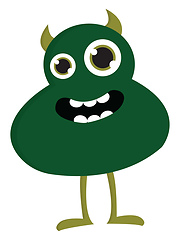 Image showing Smiling green monster with horns vector illustration on white ba