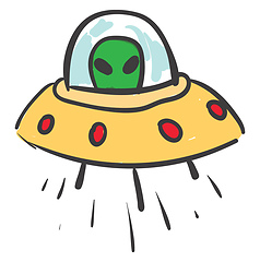 Image showing A ufo with alien inside, vector color illustration.