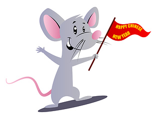 Image showing Cartoon mouse holding flag vector illustartion on white backgrou