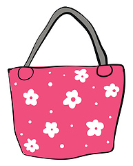 Image showing Pink bag with white flowers and grey handle vector illustration 