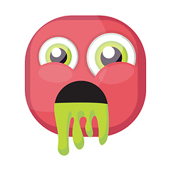 Image showing Square pink emoji puking vector illustration on a white backgrou