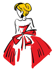 Image showing Back of a blonde woman wearing a red dress vector illustration o